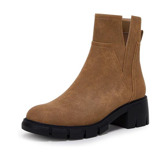 Womens Lug Sole Platform Chelsea Boots Chunky Block Heel Zipper Faux Leather Fal - Picture 1 of 9